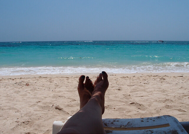 chilling on beach